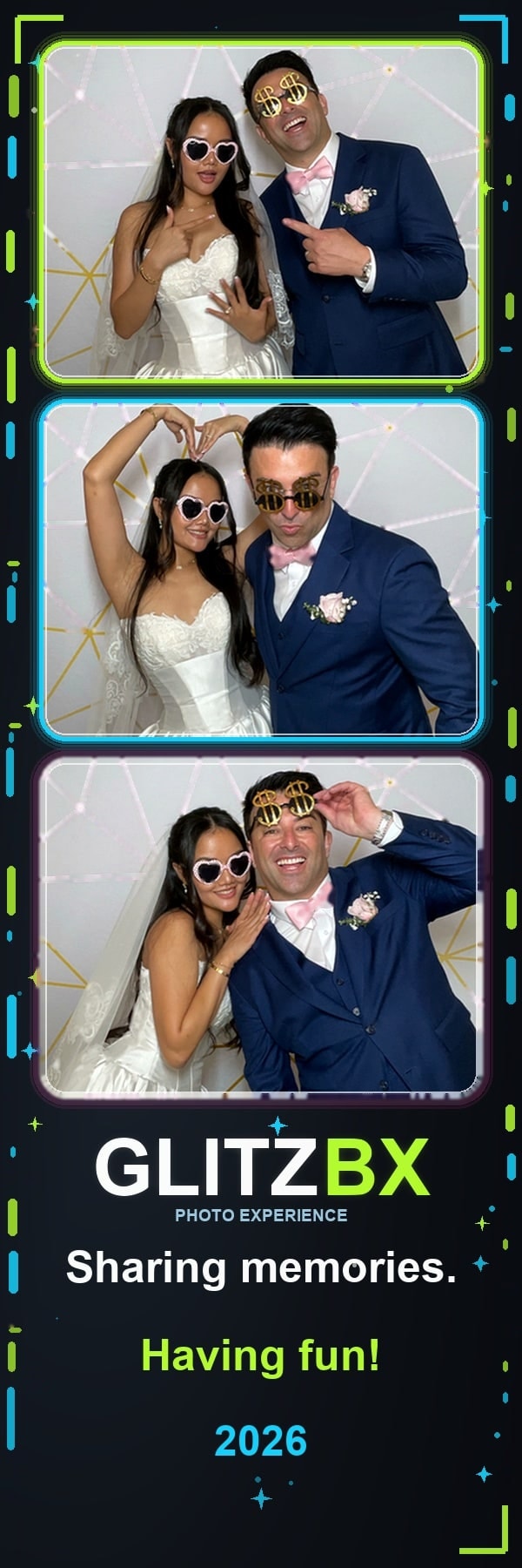 GLITZBX 2×6 photo strip of a bride and groom